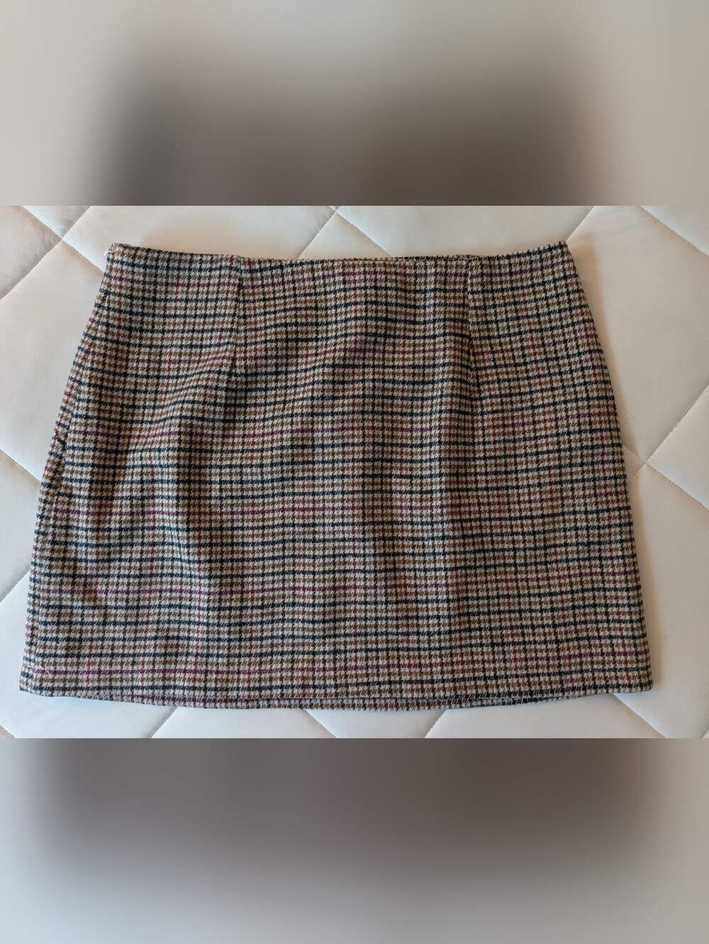 Source Unknown Plaid Tweed Mini Skirt in Cream, Brown & Pink